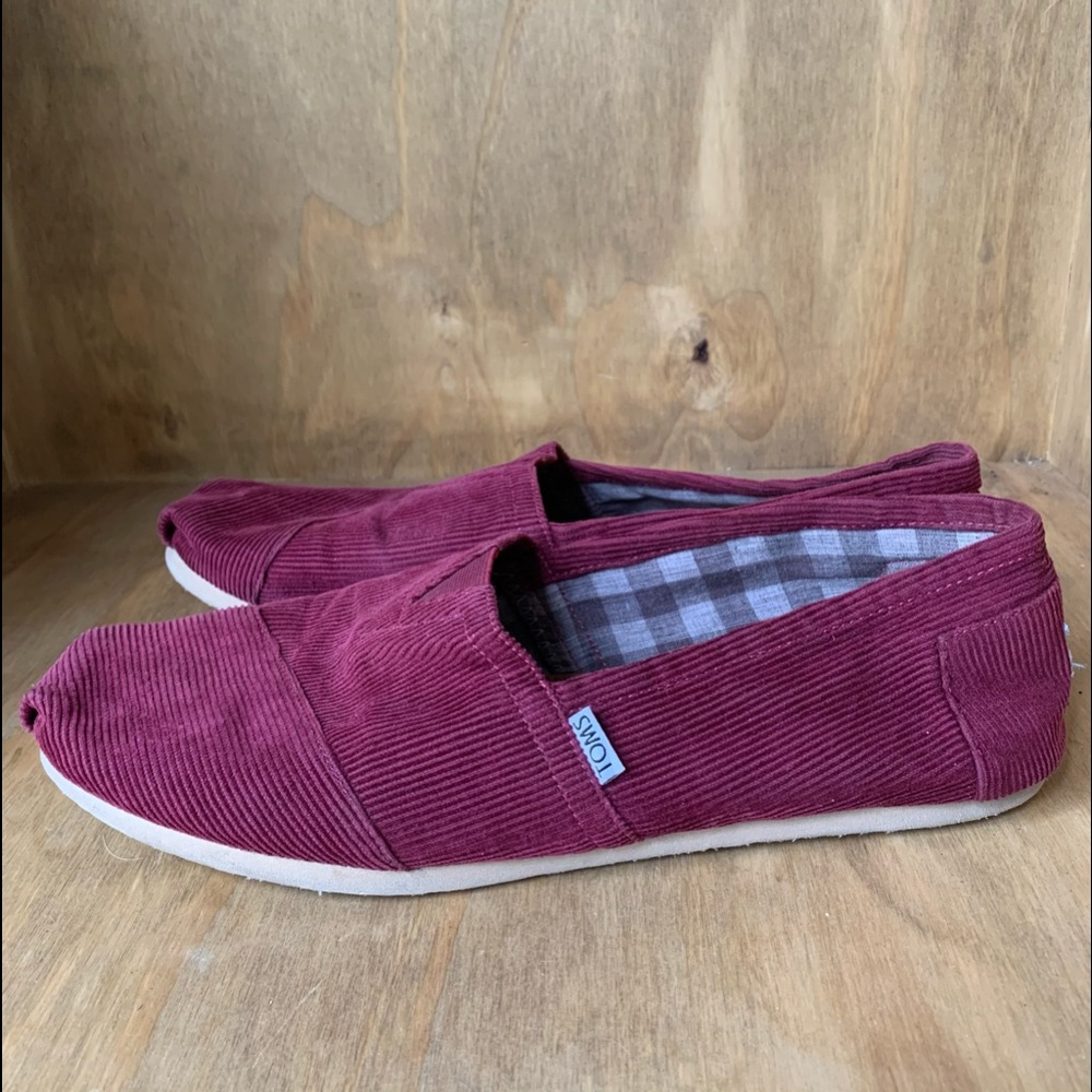 Toms classic slip on Corduroy Shoes Maroon Men 13